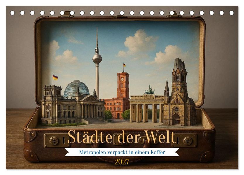 Städte der Welt - Metropolen verpackt in einem Koffer (Tischkalender 2027 DIN A5 quer) CALVENDO Monatskalender