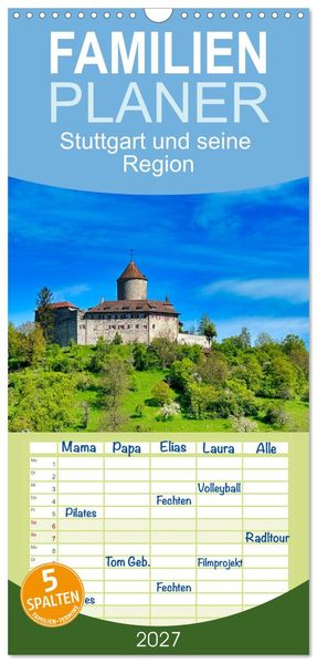 Familienplaner 2027 - Stuttgart und seine Region mit 5 Spalten (Wandkalender 21 x 45 cm) CALVENDO