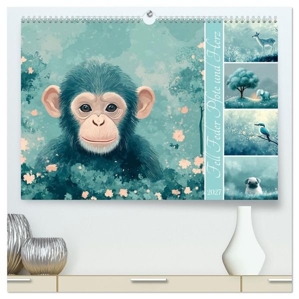 Fell Feder Pfote und Herz (hochwertiger Premium Wandkalender 2027 DIN A2 quer) Kunstdruck in Hochglanz