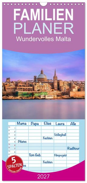 Familienplaner 2027 - Wundervolles Malta mit 5 Spalten (Wandkalender 21 x 45 cm) CALVENDO