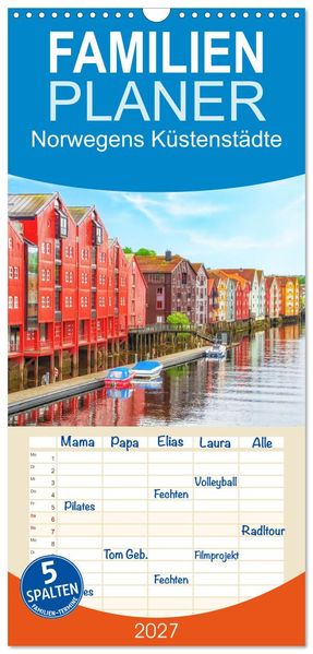 Familienplaner 2027 - Norwegens Küstenstädte mit 5 Spalten (Wandkalender 21 x 45 cm) CALVENDO