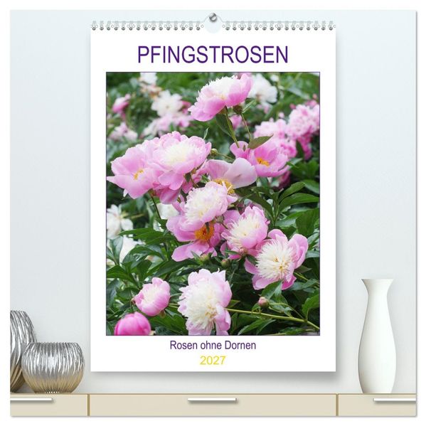 Pfingstrosen Rosen ohne Dornen (hochwertiger Premium Wandkalender 2027 DIN A2 hoch) Kunstdruck in Hochglanz