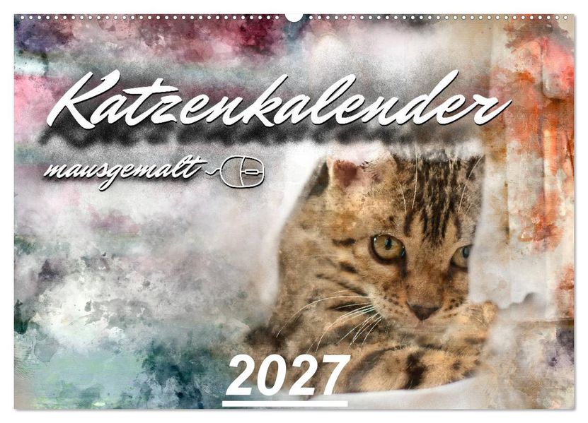 Katzenkalender mausgemalt (Wandkalender 2027 DIN A2 quer) CALVENDO Monatskalender