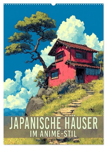 Japanische Häuser - im Anime-Stil (Wandkalender 2027 DIN A2 hoch) CALVENDO Monatskalender