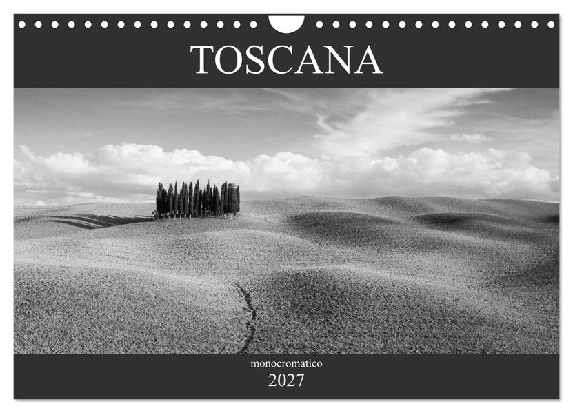 Toscana - monocromatico (Wandkalender 2027 DIN A4 quer) CALVENDO Monatskalender