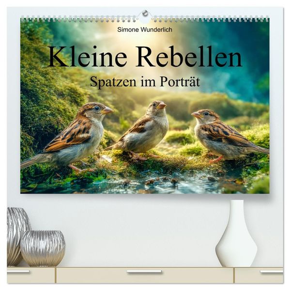 Kleine Rebellen - Spatzen im Porträt (hochwertiger Premium Wandkalender 2027 DIN A2 quer) Kunstdruck in Hochglanz