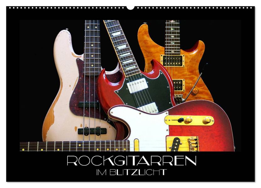 Rockgitarren im Blitzlicht (Wandkalender 2027 DIN A2 quer) CALVENDO Monatskalender
