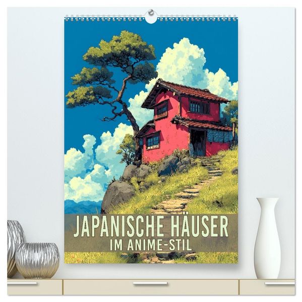 Japanische Häuser - im Anime-Stil (hochwertiger Premium Wandkalender 2027 DIN A2 hoch) Kunstdruck in Hochglanz