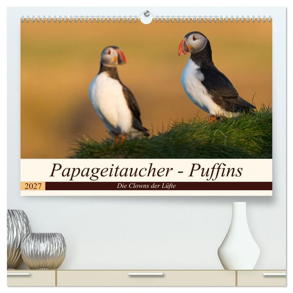 Papageitaucher - Puffins (hochwertiger Premium Wandkalender 2027 DIN A2 quer) Kunstdruck in Hochglanz