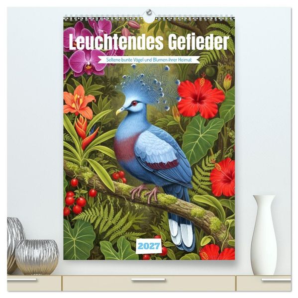 Leuchtendes Gefieder (hochwertiger Premium Wandkalender 2027 DIN A2 hoch) Kunstdruck in Hochglanz