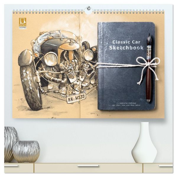 Classic Car Sketchbook (hochwertiger Premium Wandkalender 2027 DIN A2 quer) Kunstdruck in Hochglanz