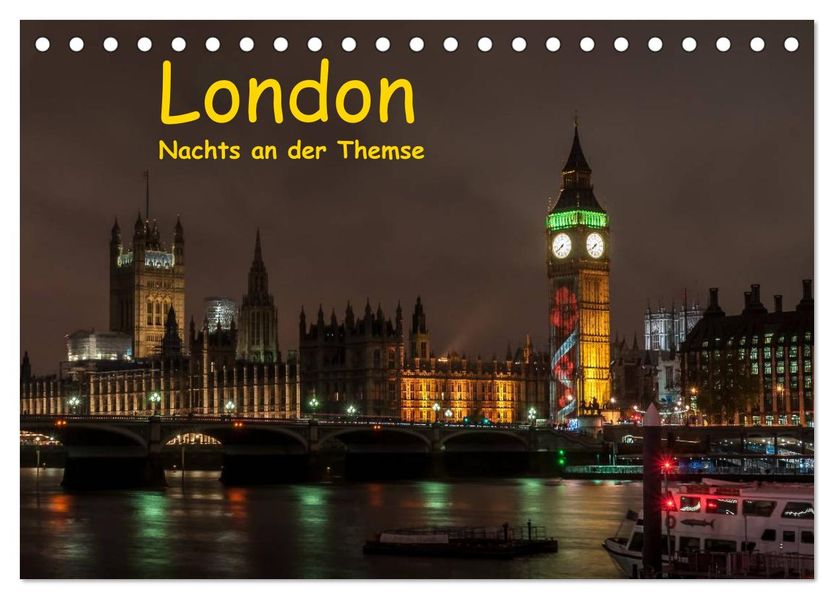 London - Nachts an der Themse (Tischkalender 2027 DIN A5 quer) CALVENDO Monatskalender
