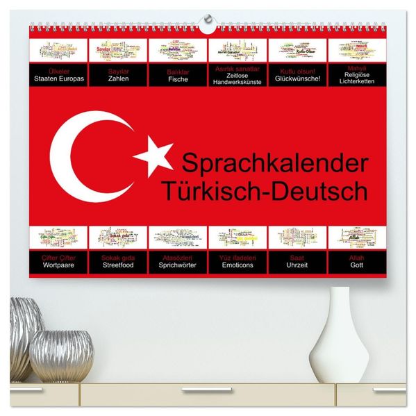 Sprachkalender Türkisch-Deutsch (hochwertiger Premium Wandkalender 2027 DIN A2 quer) Kunstdruck in Hochglanz
