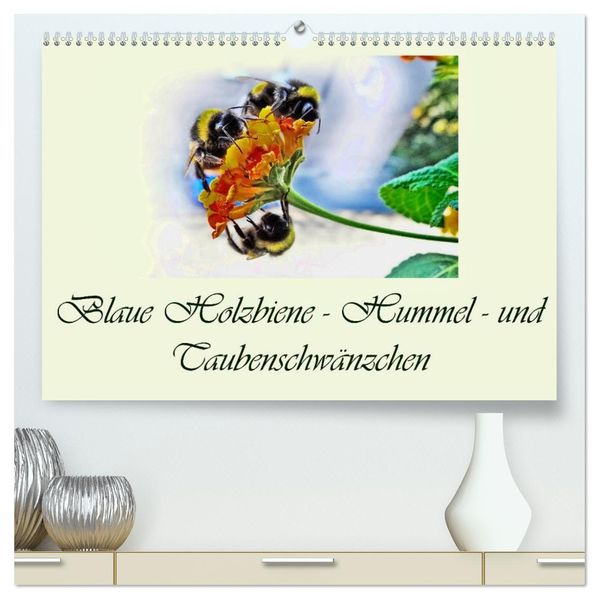 Blaue Holzbiene - Hummel - und Taubenschwänzchen. (hochwertiger Premium Wandkalender 2027 DIN A2 quer) Kunstdruck in Hochglanz