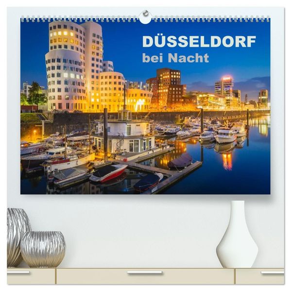 Düsseldorf bei Nacht (hochwertiger Premium Wandkalender 2027 DIN A2 quer) Kunstdruck in Hochglanz