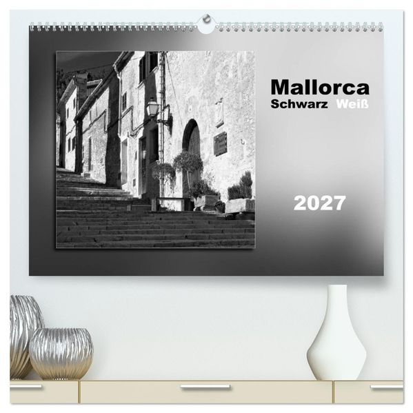 Mallorca Schwarz Weiß (hochwertiger Premium Wandkalender 2027 DIN A2 quer) Kunstdruck in Hochglanz