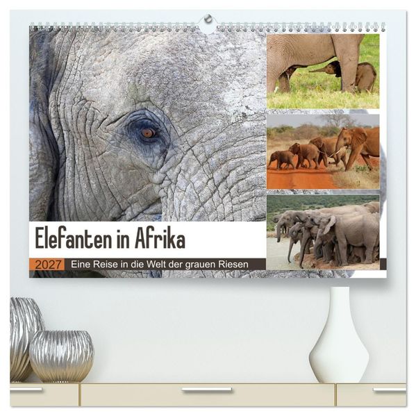 Elefanten in Afrika (hochwertiger Premium Wandkalender 2027 DIN A2 quer) Kunstdruck in Hochglanz