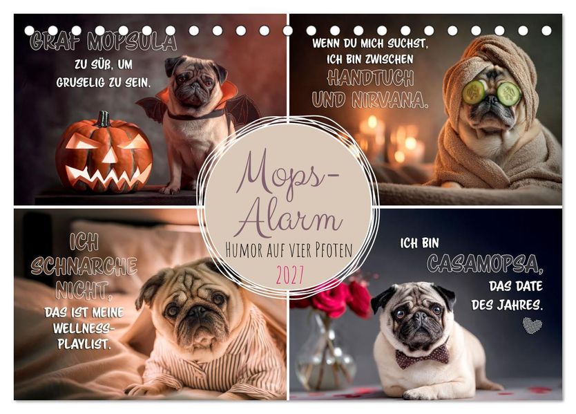 Mops-Alarm (Tischkalender 2027 DIN A5 quer) CALVENDO Monatskalender