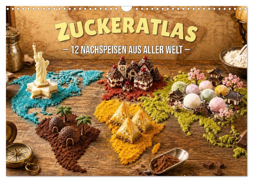 Zuckeratlas - 12 Nachspeisen aus aller Welt (Wandkalender 2027 DIN A3 quer) CALVENDO Monatskalender