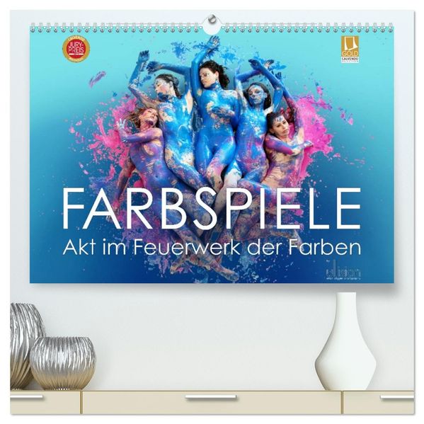 FARBSPIELE - Akt im Feuerwerk der Farben (hochwertiger Premium Wandkalender 2027 DIN A2 quer) Kunstdruck in Hochglanz