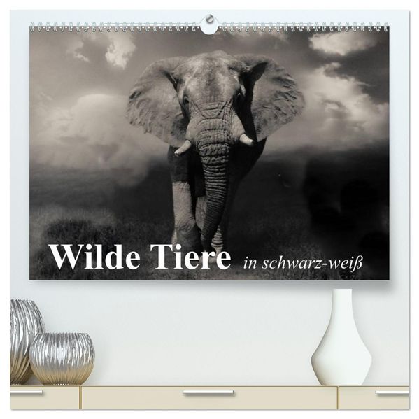 Wilde Tiere in schwarz-weiß (hochwertiger Premium Wandkalender 2027 DIN A2 quer) Kunstdruck in Hochglanz