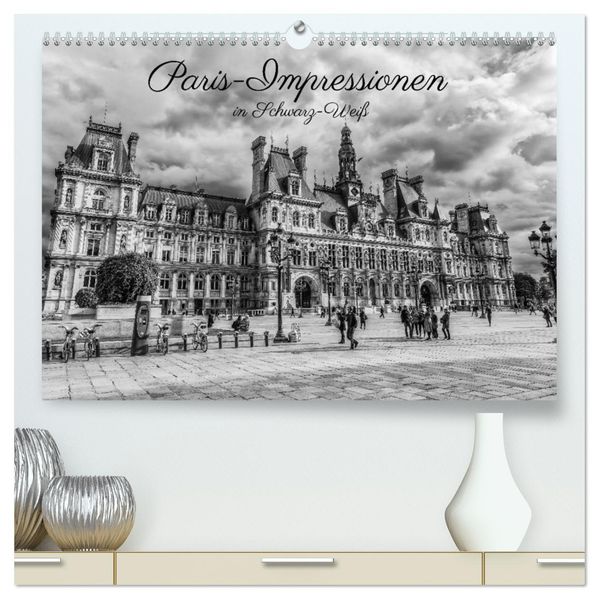 Paris-Impressionen in Schwarz-Weiß (hochwertiger Premium Wandkalender 2027 DIN A2 quer) Kunstdruck in Hochglanz