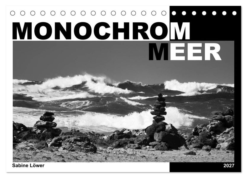 Monochrom Meer (Tischkalender 2027 DIN A5 quer) CALVENDO Monatskalender