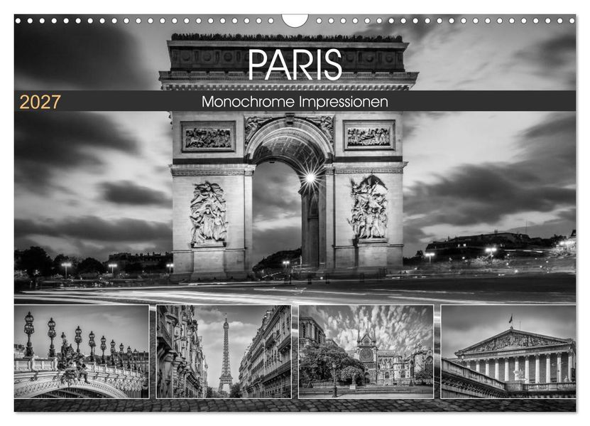 PARIS Monochrome Impressionen (Wandkalender 2027 DIN A3 quer) CALVENDO Monatskalender