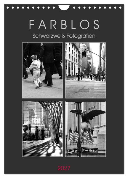 F A R B L O S - Schwarzweiß Fotografien (Wandkalender 2027 DIN A4 hoch) CALVENDO Monatskalender