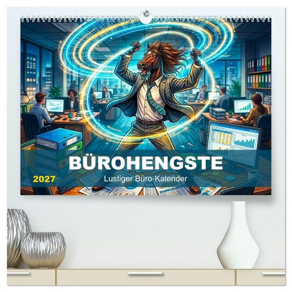 Bürohengste - Lustiger BüroKalender (hochwertiger Premium Wandkalender 2027 DIN A2 quer) Kunstdruck in Hochglanz