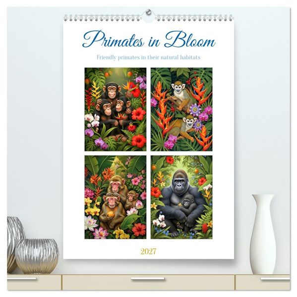 Primates in Bloom (High Quality Premium Wall Calendar 2027 DIN A2 portrait)CALVENDO 12 Month Wall Calendar