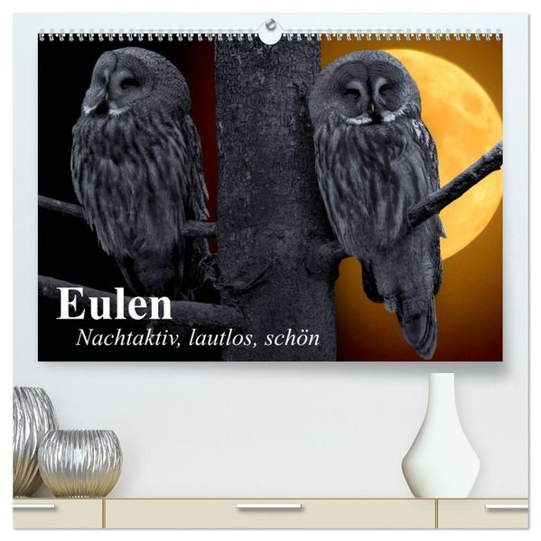 Eulen. Nachtaktiv lautlos schön (hochwertiger Premium Wandkalender 2027 DIN A2 quer) Kunstdruck in Hochglanz