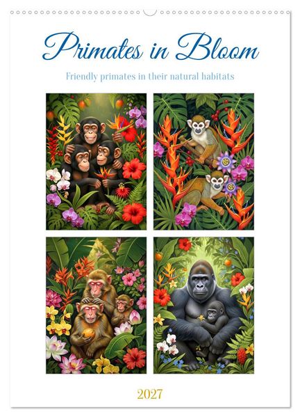 Primates in Bloom (Wall Calendar 2027 DIN A2 portrait) CALVENDO 12 Month Wall Calendar