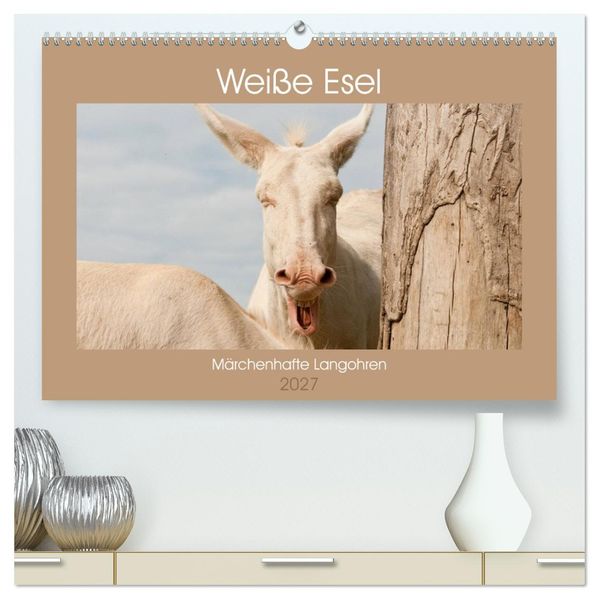 Weiße Esel - Märchenhafte Langohren (hochwertiger Premium Wandkalender 2027 DIN A2 quer) Kunstdruck in Hochglanz
