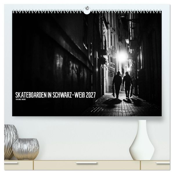 Skateboarden in Schwarz-Weiß (hochwertiger Premium Wandkalender 2027 DIN A2 quer) Kunstdruck in Hochglanz