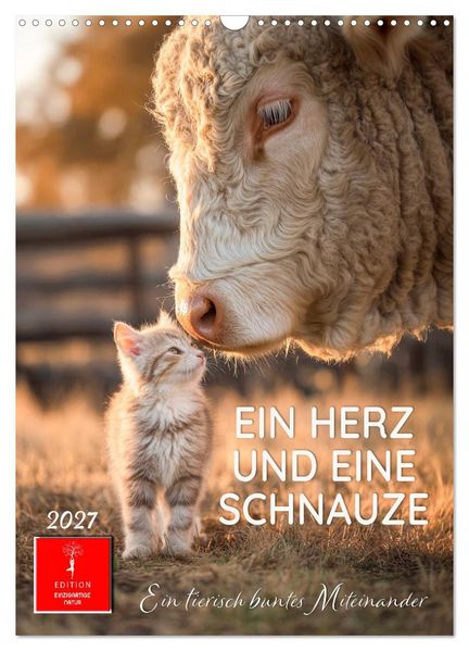 Ein Herz und eine Schnauze - Ein tierisch buntes Miteinander (Wandkalender 2027 DIN A3 hoch) CALVENDO Monatskalender