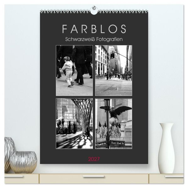 F A R B L O S - Schwarzweiß Fotografien (hochwertiger Premium Wandkalender 2027 DIN A2 hoch) Kunstdruck in Hochglanz