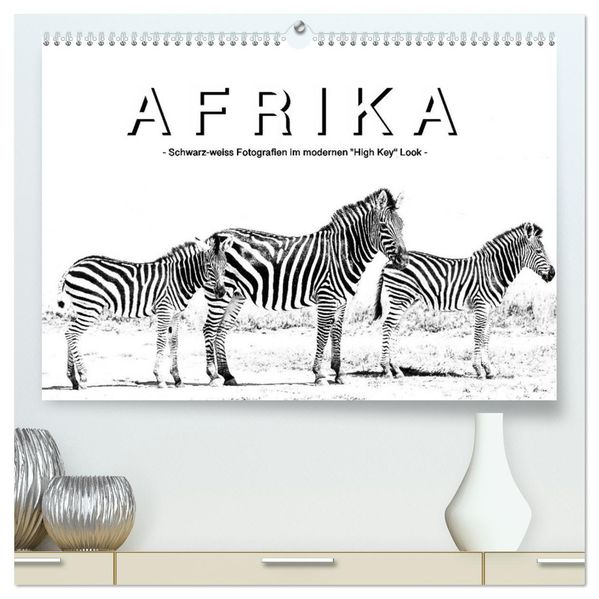 AFRIKA - Schwarz-weiss Fotografien im modernen 'High Key' Look (hochwertiger Premium Wandkalender 2027 DIN A2 quer) Kunstdruck in Hochglanz
