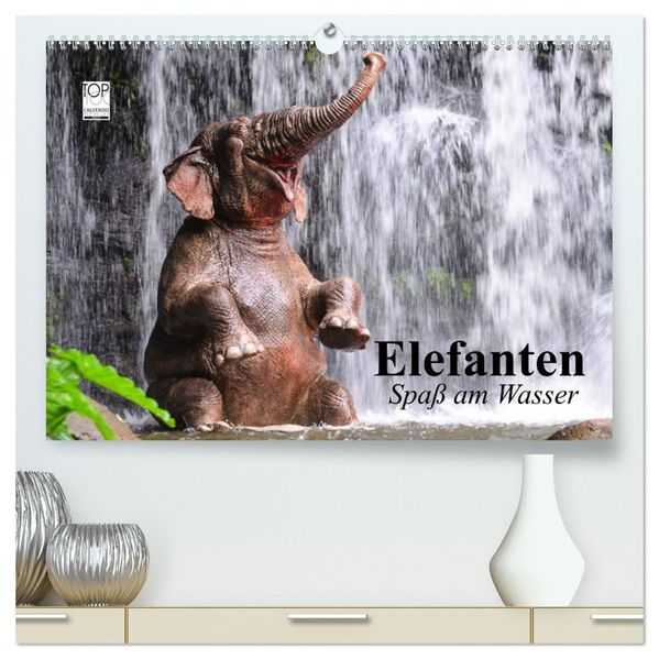 Elefanten. Spaß am Wasser (hochwertiger Premium Wandkalender 2027 DIN A2 quer) Kunstdruck in Hochglanz