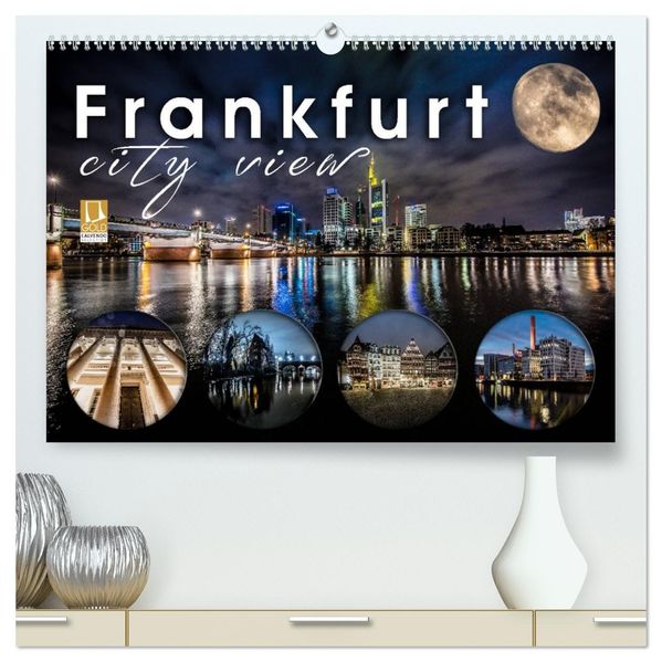 Frankfurt city view (hochwertiger Premium Wandkalender 2027 DIN A2 quer) Kunstdruck in Hochglanz