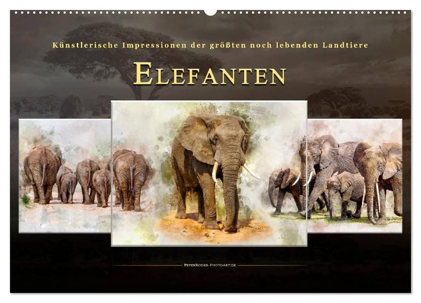 Elefanten - künstlerische Impressionen der größten noch lebenden Landtiere (Wandkalender 2027 DIN A2 quer) CALVENDO Monatskalender