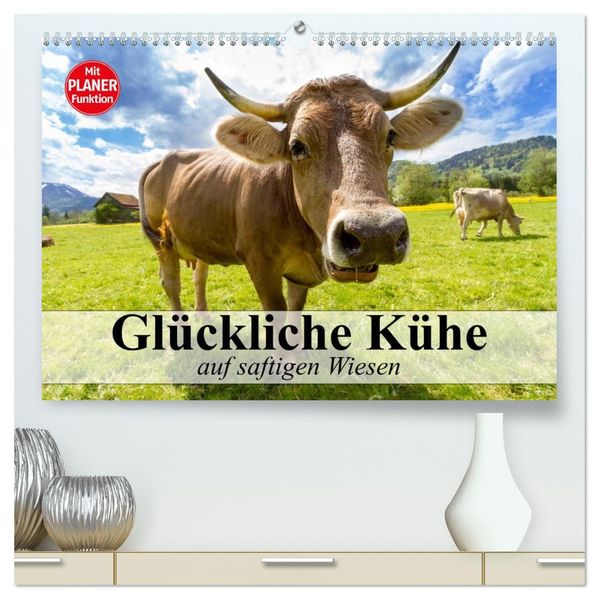 Glückliche Kühe auf saftigen Wiesen (hochwertiger Premium Wandkalender 2027 DIN A2 quer) Kunstdruck in Hochglanz