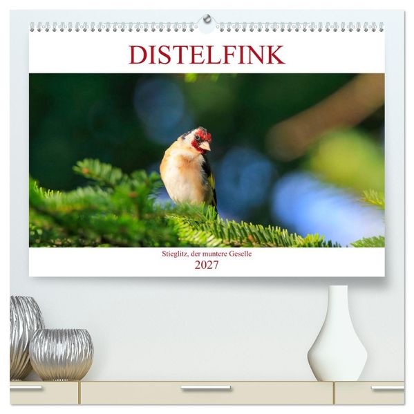 Distelfink (hochwertiger Premium Wandkalender 2027 DIN A2 quer) Kunstdruck in Hochglanz