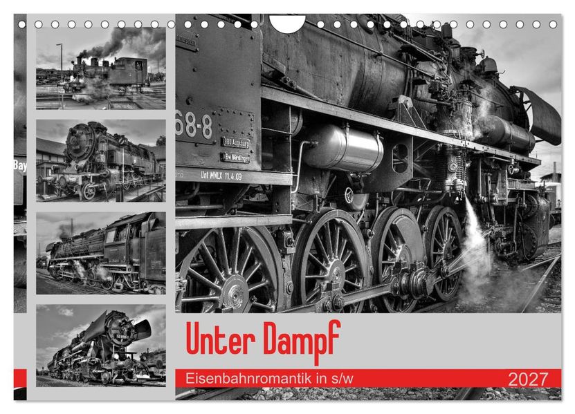 Unter Dampf - Eisenbahnromantik in schwarz-weiß (Wandkalender 2027 DIN A4 quer) CALVENDO Monatskalender