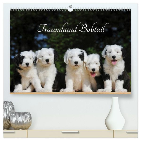 Traumhund Bobtail (hochwertiger Premium Wandkalender 2027 DIN A2 quer) Kunstdruck in Hochglanz