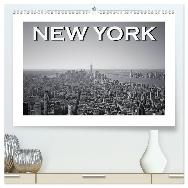 New York in schwarz weiss (hochwertiger Premium Wandkalender 2027 DIN A2 quer) Kunstdruck in Hochglanz