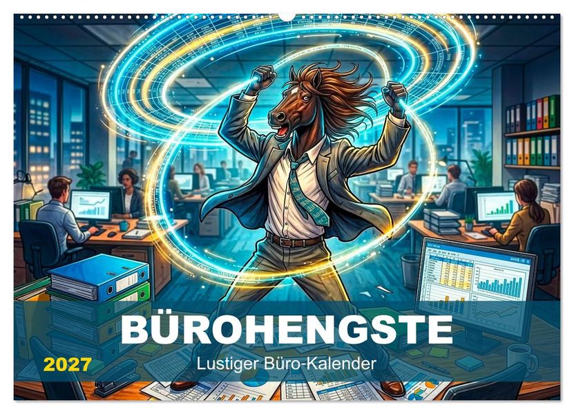 Bürohengste - Lustiger BüroKalender (Wandkalender 2027 DIN A2 quer) CALVENDO Monatskalender