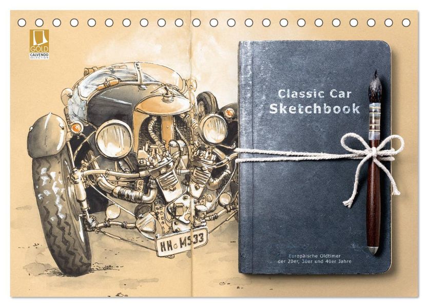 Classic Car Sketchbook (Tischkalender 2027 DIN A5 quer) CALVENDO Monatskalender