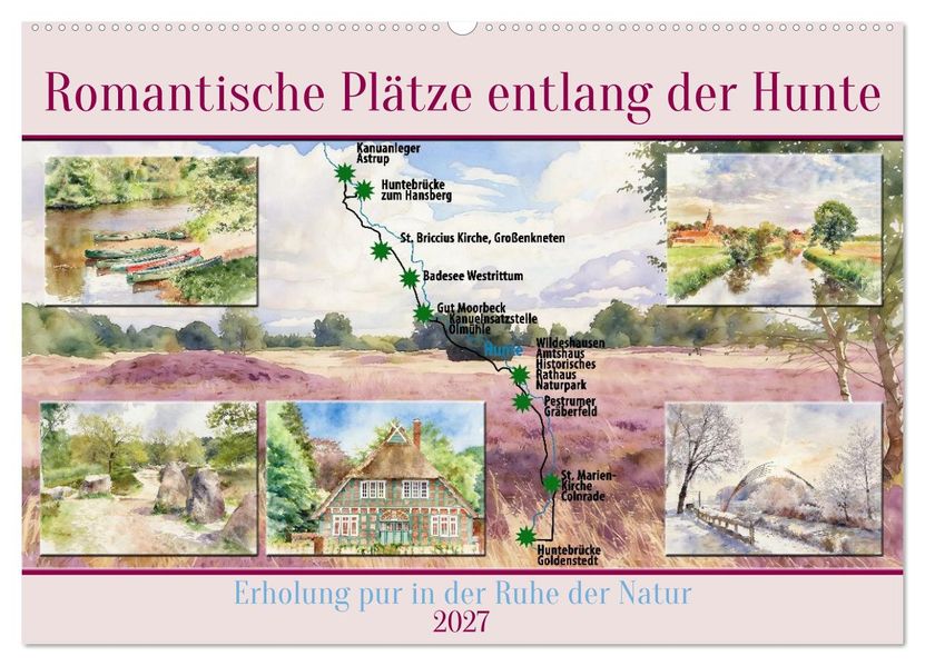 Romantische Plätze entlang der Hunte (Wandkalender 2027 DIN A2 quer) CALVENDO Monatskalender