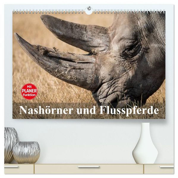 Nashörner und Flusspferde (hochwertiger Premium Wandkalender 2027 DIN A2 quer) Kunstdruck in Hochglanz